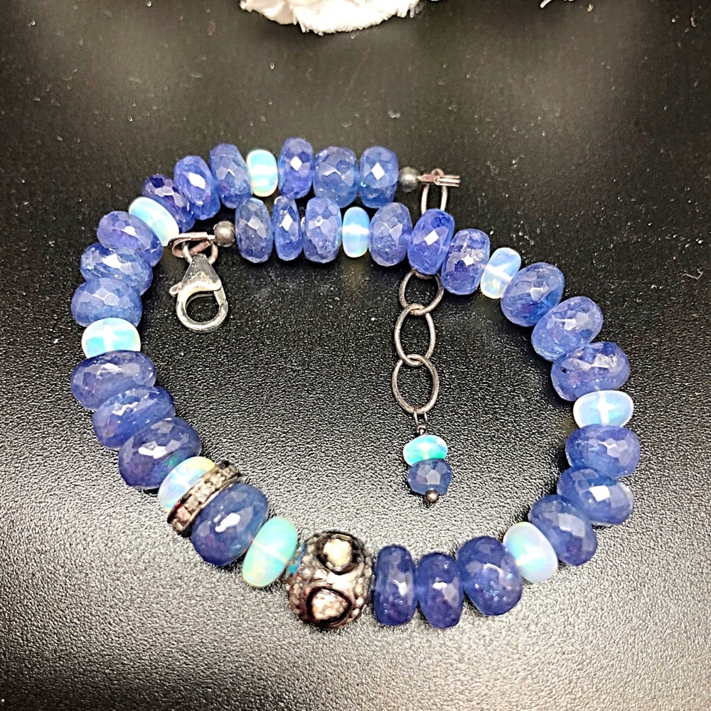 Diamond, Tanzanite, Ethiopian Wello Opal Bracelet